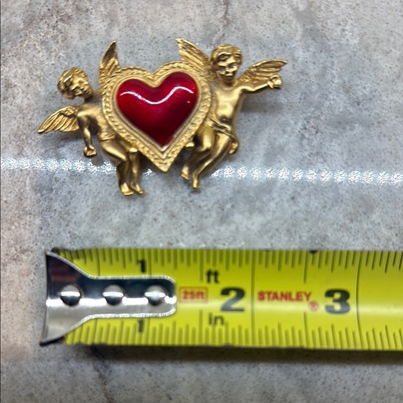 Vintage Gold and Red Heart Angel Brooch - Picture 3 of 3
